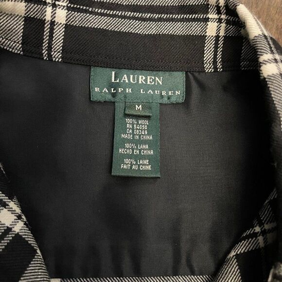 Lauren Ralph Lauren Black Plaid Button Down Shirt Jacket 100% Wool - Picture 5 of 12